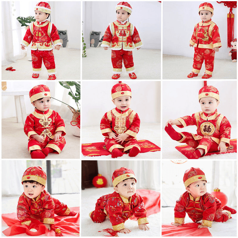 【新疆包邮】2024新款宝宝一周岁衣服男童抓周礼服婴儿拜年唐装新