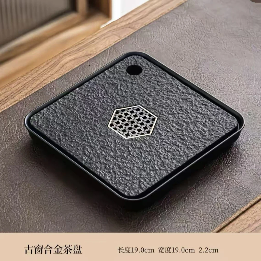 现代仿乌金瓷石小茶盘家用储排水干泡台茶具茶杯托盘沥水茶海A109