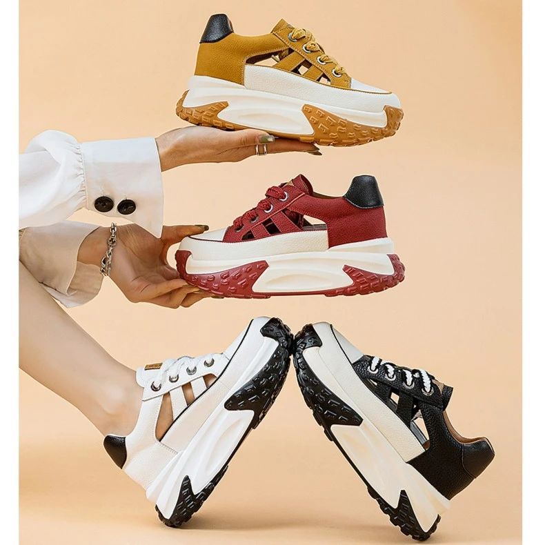 2023-68 时尚休闲夏季百搭厚底女鞋网面低帮圆头网红松糕鞋