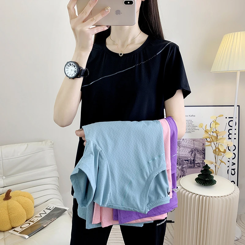 夏季冰丝速干t恤运动透气户外宽松超薄短袖女可定制款情侣半袖