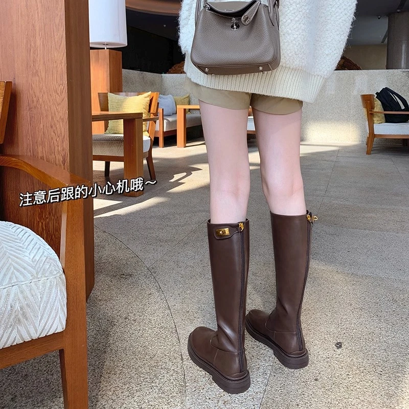 长筒靴女2024新款秋冬百搭小个子长靴不过膝平底高筒骑士靴子马靴