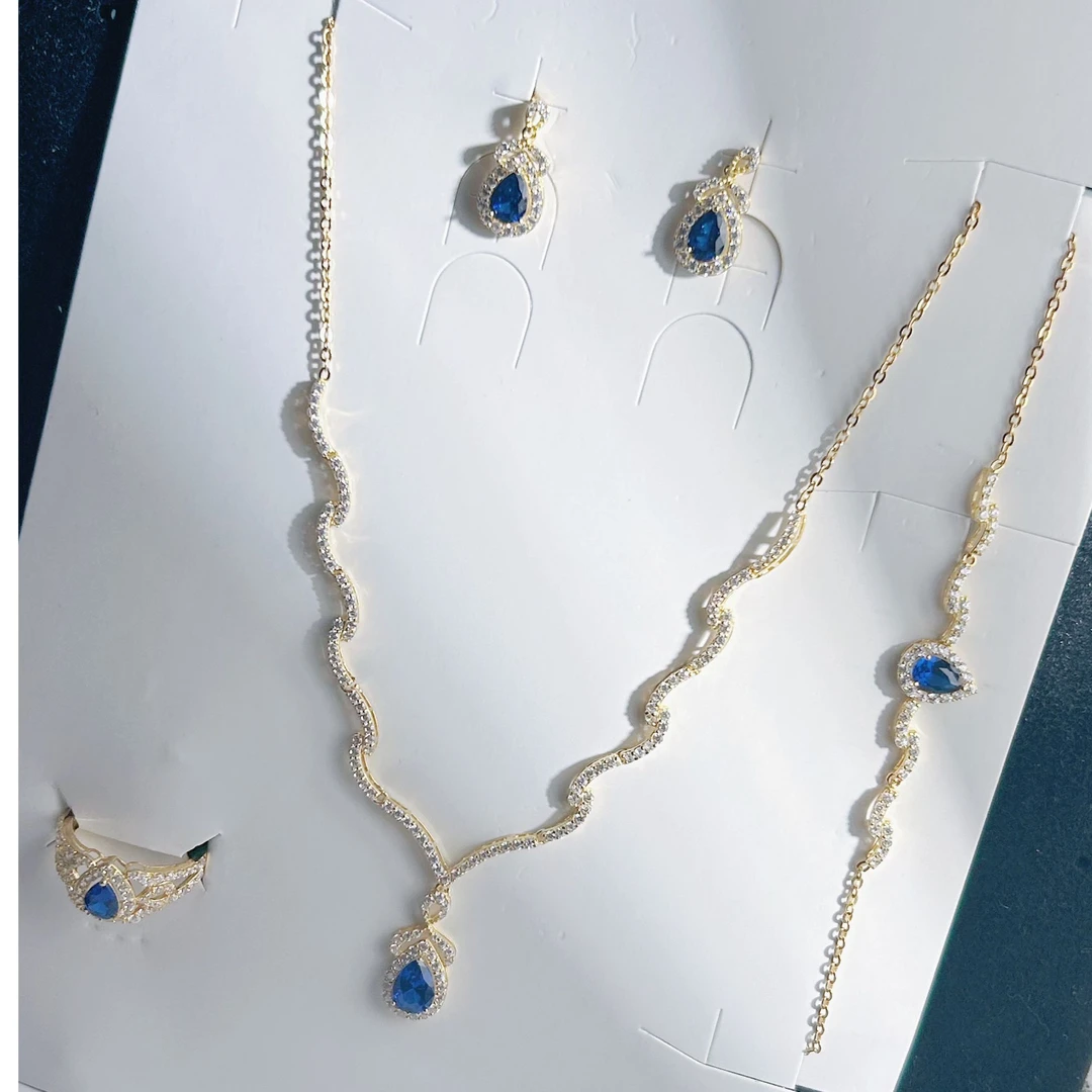 925银合成锆石银制品 高级四件套S925银气质长款时尚百搭套装