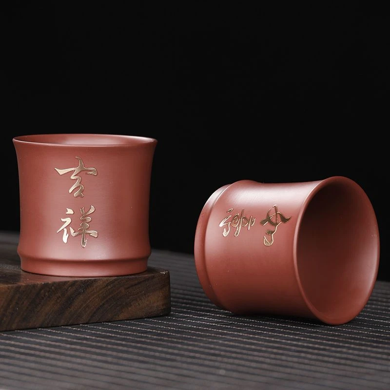 朱泥茶杯主人杯手工描金单杯水杯高档功夫茶具单个大容量品茗杯