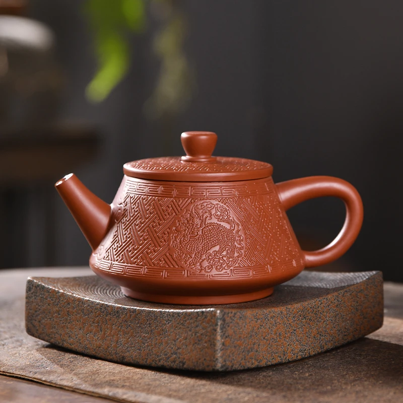 紫砂壶原矿朱泥泡茶壶功夫茶具家用单壶龙纹泡茶器茶道壶礼盒证书