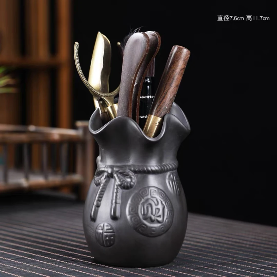 紫砂茶道六君子功夫茶具茶道配件实木茶夹茶刀茶刷泡茶工具全套