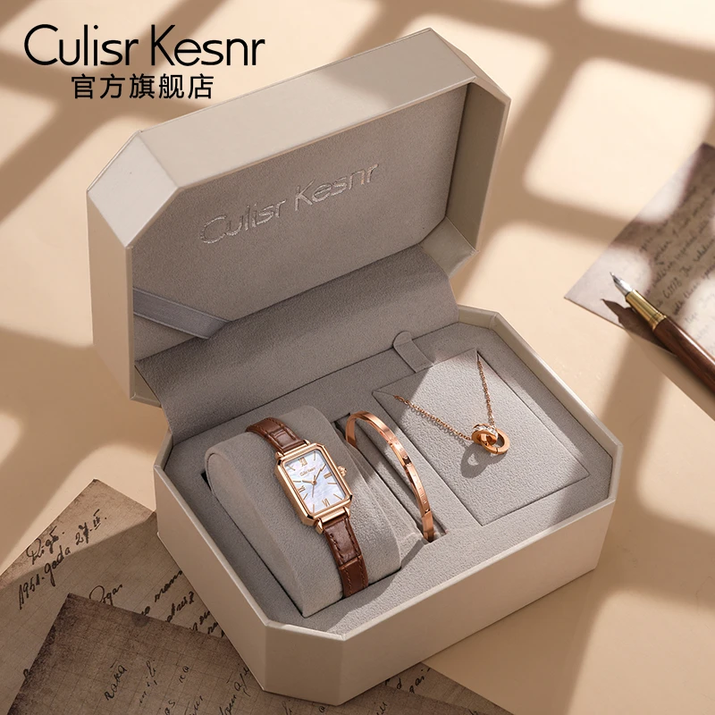Culisr Kesnr【官方直营】正品复古手表女款方形女表时尚气质小棕表