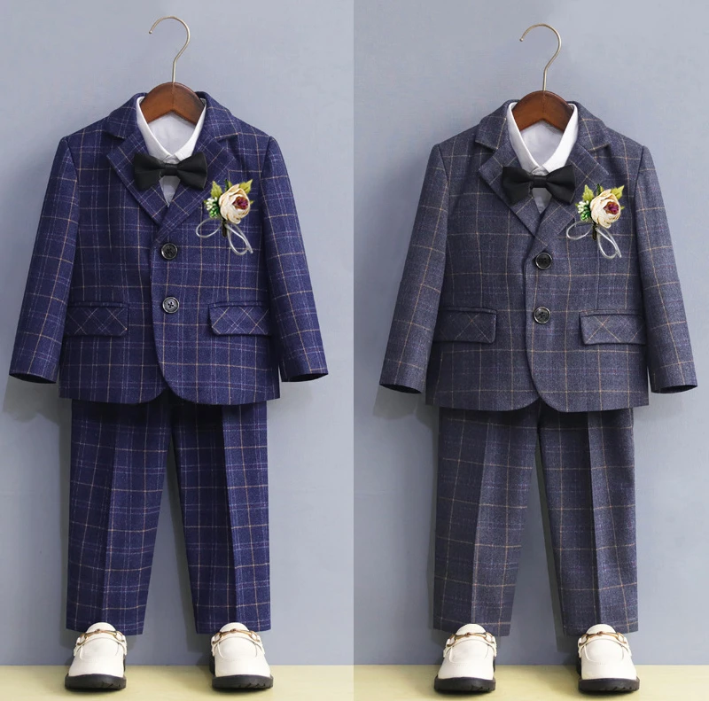 2024男童格子小西装套装秋冬新款儿童西服套装花童礼服钢琴走秀服