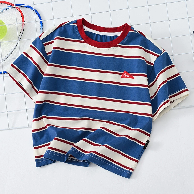 男童短袖t恤2023年夏季条纹圆领中大童薄款儿童夏新款半袖帅气潮