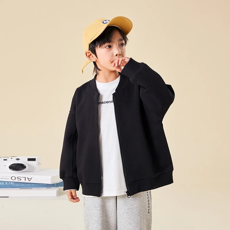 童装男童外套春秋款儿童户外工装夹克衫男孩加厚款上衣中大童纯色