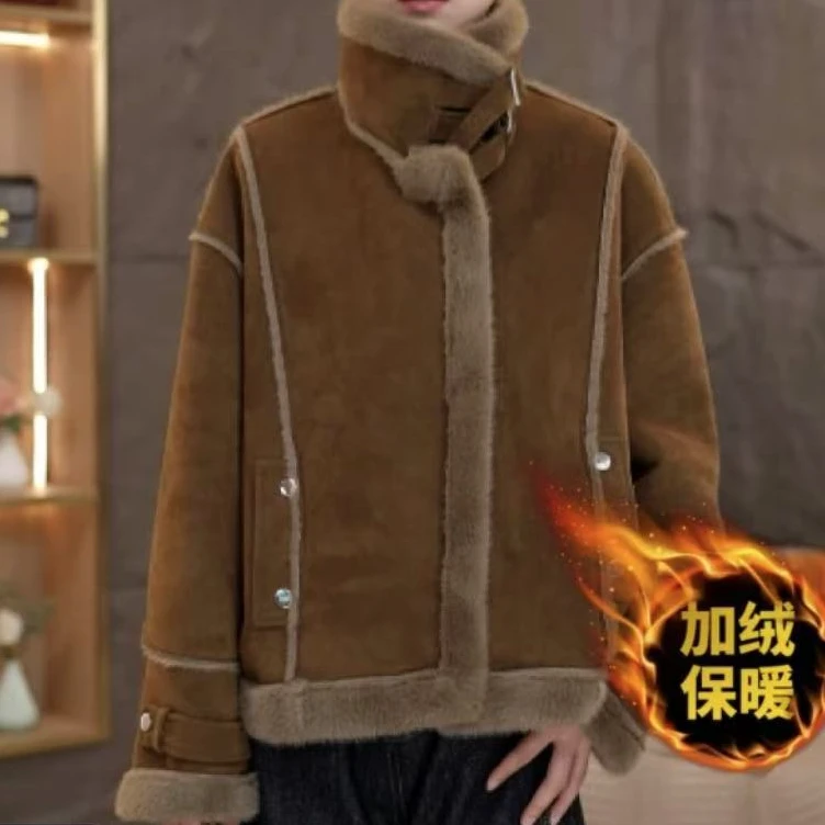 2025海宁新款立领防风澳洲皮毛一体女短款洋气中年保暖外套5