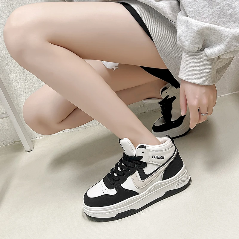 HUANQIU/环球高帮休闲女鞋2023新款女鞋子秋冬加绒冬季棉鞋增高