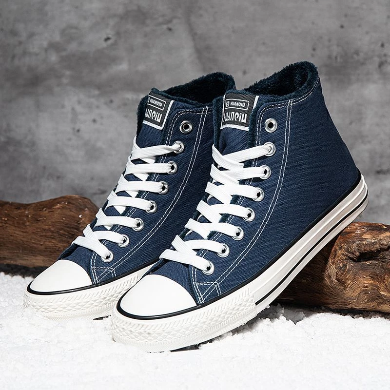 HUANQIU/环球男士高帮帆布鞋加绒保暖秋冬百搭休闲潮流运动鞋