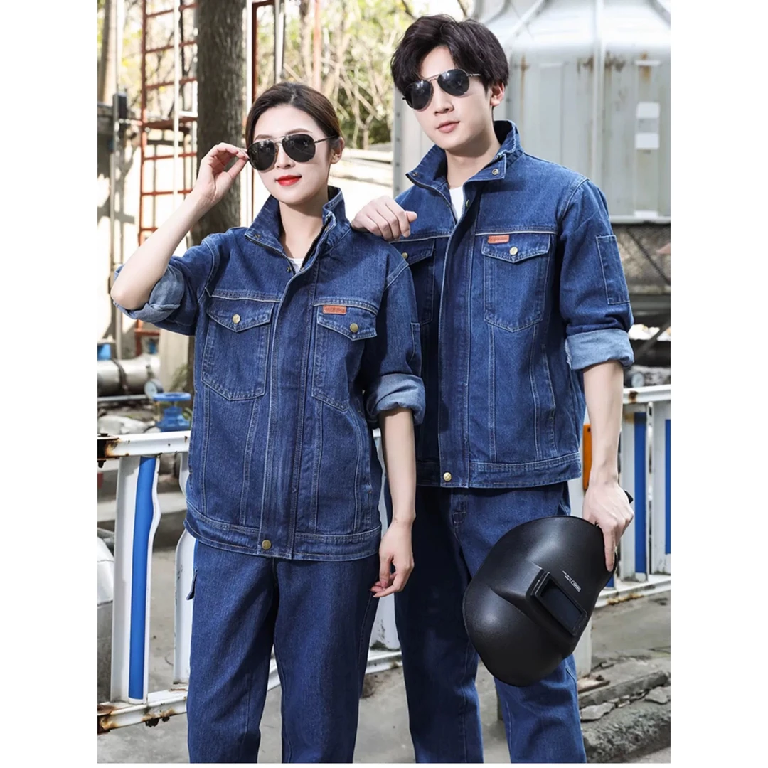 纯棉薄款工作服套装男加厚立领电焊工防烫工厂车间劳保服工装耐磨