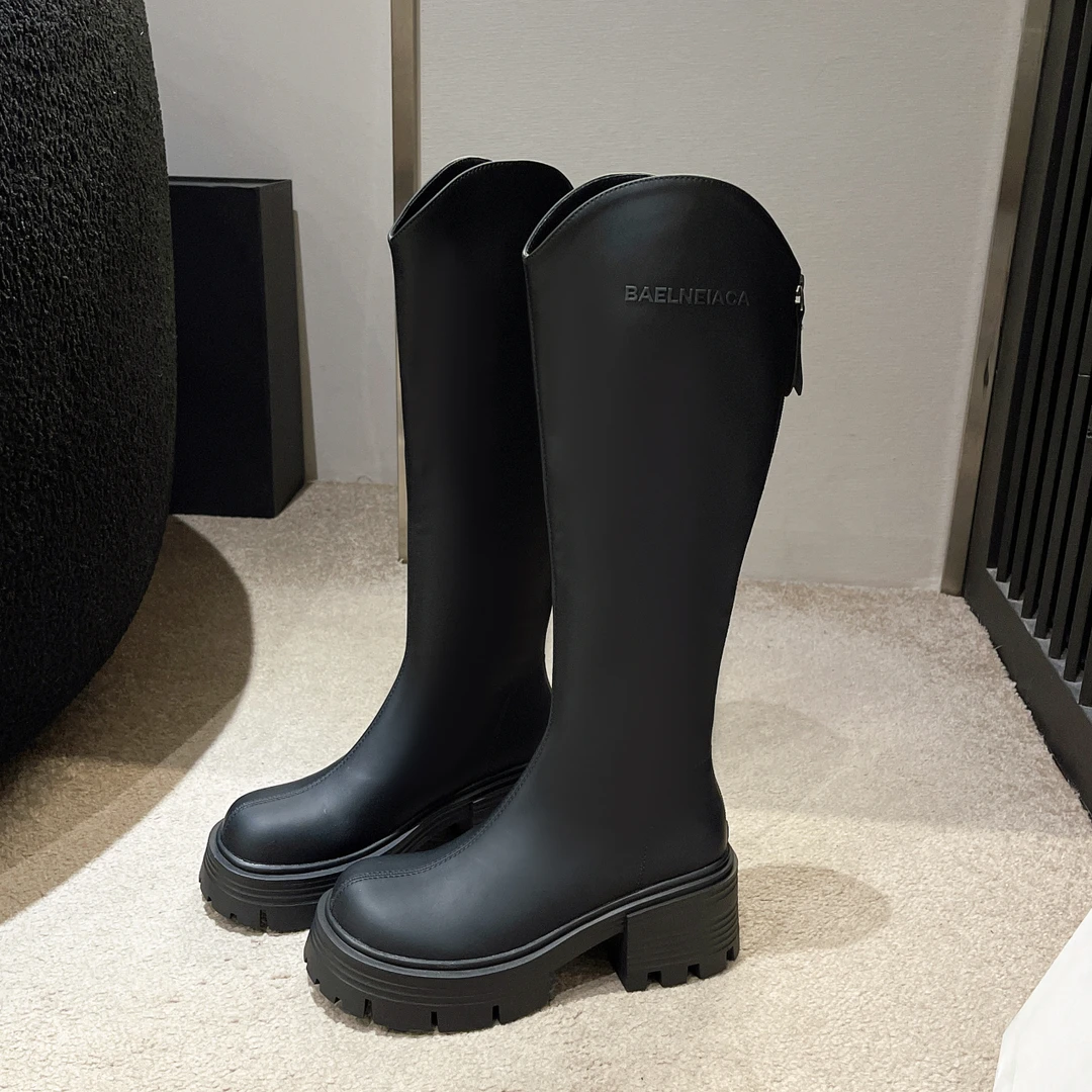 小个子厚底英伦风V口高筒长靴女2024年秋冬新款百搭时尚骑士靴子