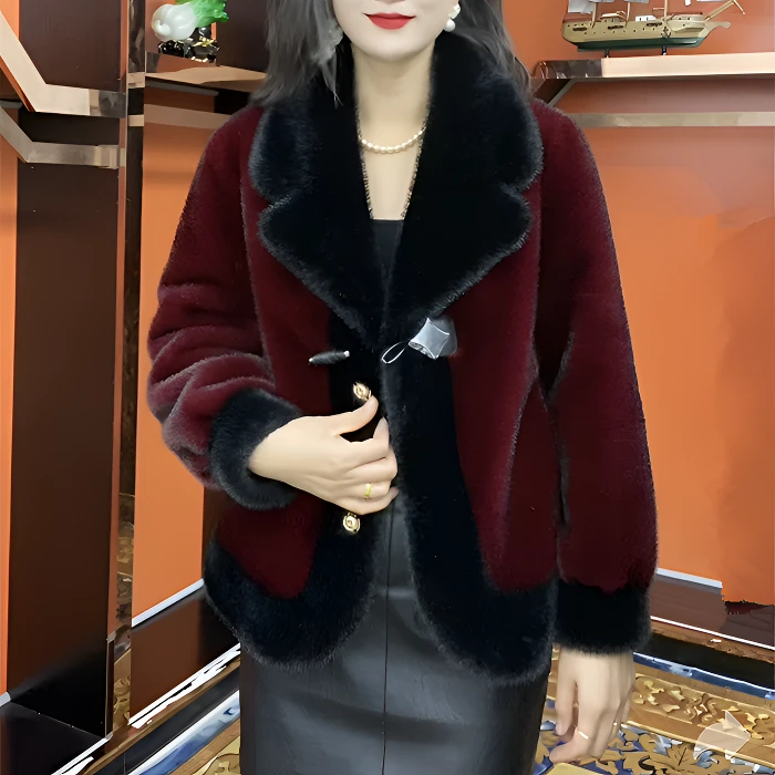 2025新款女款绒外套气质短款时尚外套冬季百搭轻奢女装红色休闲