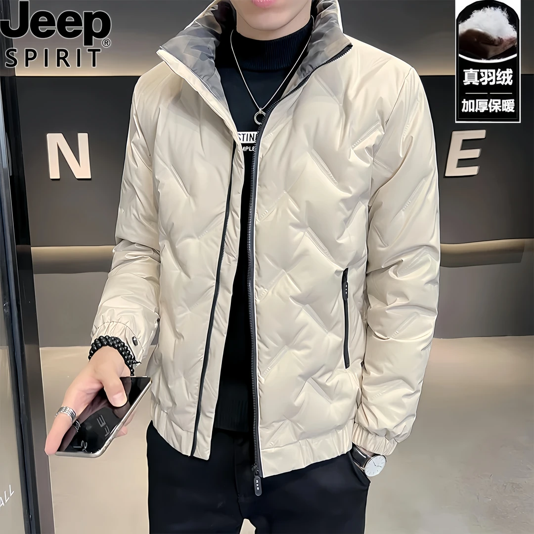 Jeep吉普新款夹克时尚轻薄羽服男士外套冬季商务休闲加厚保暖丝绒