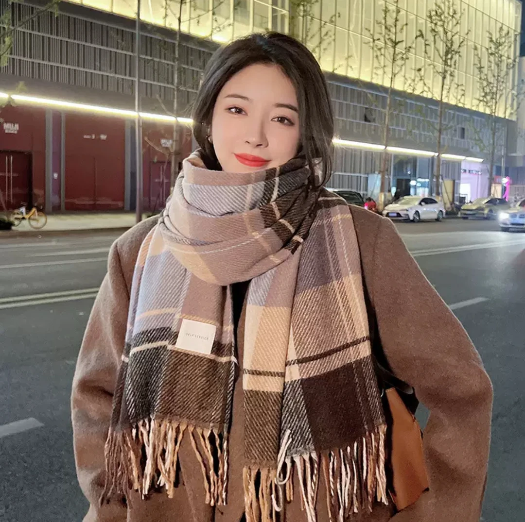 2023秋冬韩版百搭格子围巾防寒保暖格纹围脖高级感