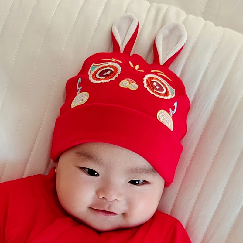 宝宝护头胎帽子婴儿0-1岁秋冬红色中国风满月百天周岁虎头帽春秋