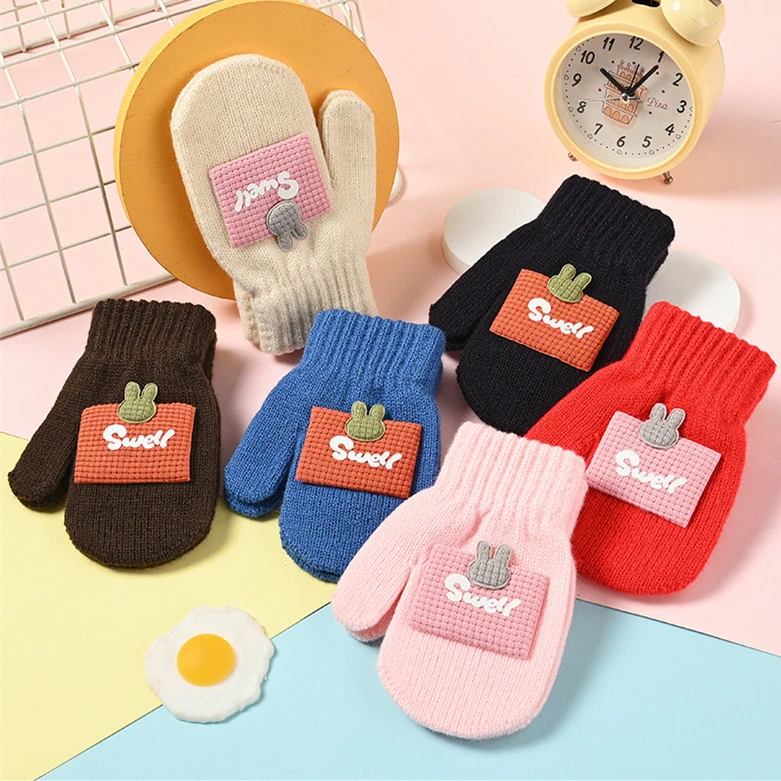 保暖手套冬季男宝宝连指挂脖手套防寒风闷子儿童中小童可爱女手套