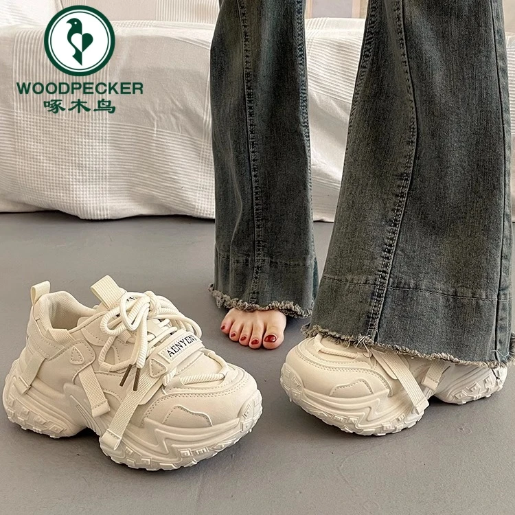 啄木鸟爆款小个子厚底老爹鞋女2025春秋新款时尚松糕休闲运动鞋女