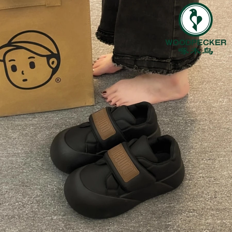 啄木鸟丑萌大头鞋小白鞋女2025春秋新款百搭魔术贴厚底面包板鞋女