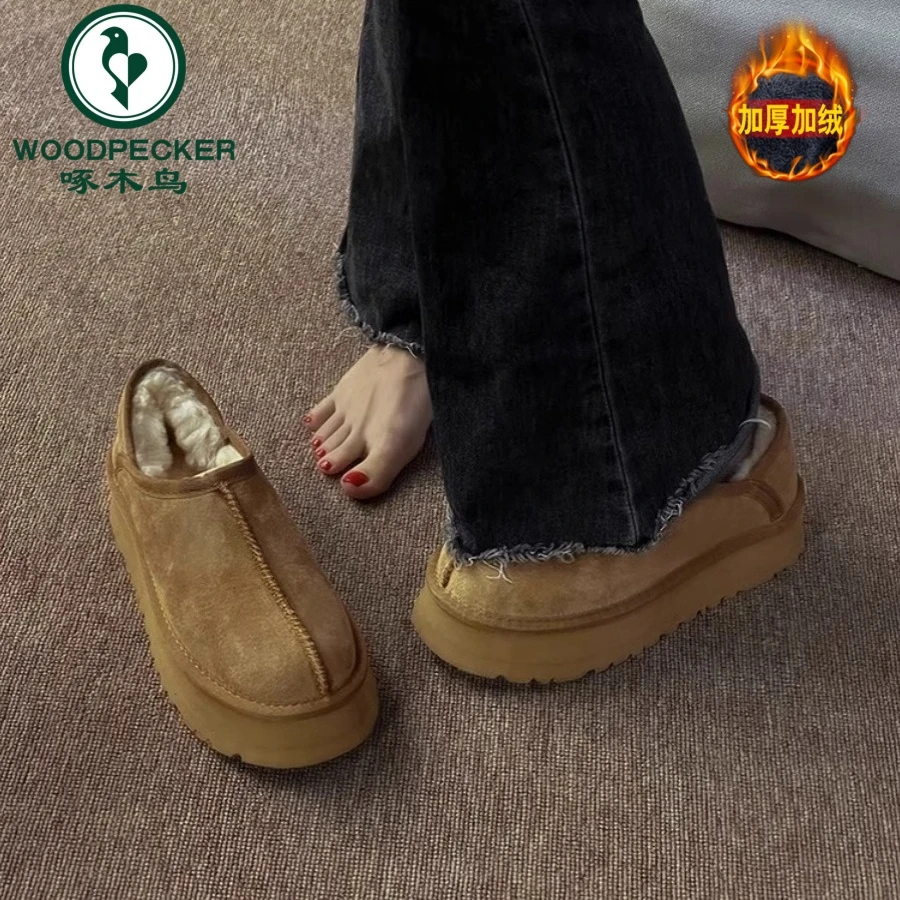 啄木鸟雪地靴女2024年秋冬新款加绒加厚保暖棉鞋网红厚底短筒靴女