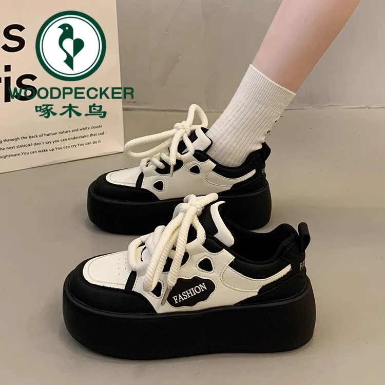 啄木鸟爆款韩系百搭小白鞋增高厚底板鞋女2025新款春秋休闲运动鞋