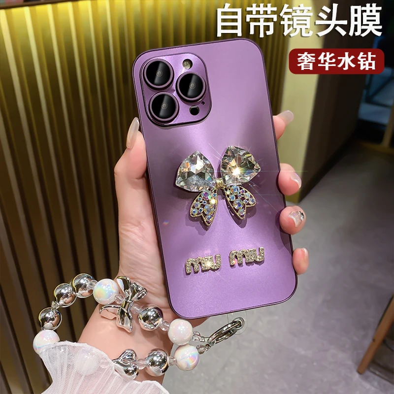 苹果14promax手机壳带镜头膜13奢华水钻12高级感挂绳女款网红新款