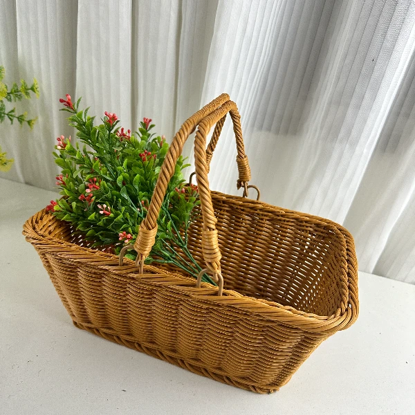 T48仿藤长方形活耳小号手提篮户外家用超市收纳筐购物篮提篮30*20