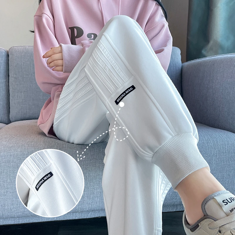 春秋新款卫裤高腰束脚显瘦运动裤女款裤子百搭休闲设计感哈伦裤