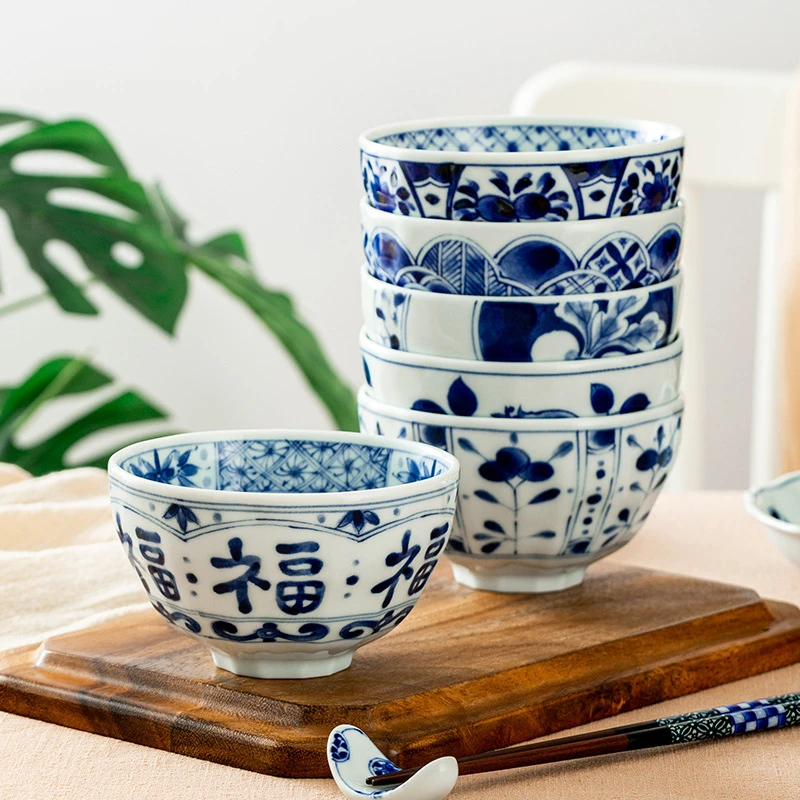 日本进口蓝凛堂系列陶瓷利休碗手绘特色釉下彩家用碗日式米饭碗