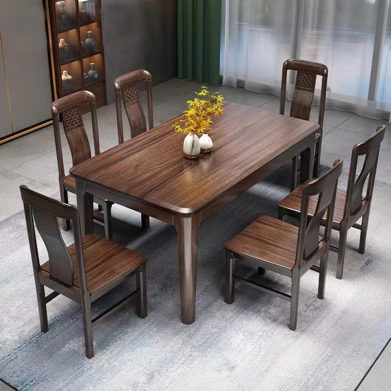 新中式乌金木长方桌中式餐桌家用简约长方形饭桌子吃饭桌餐厅