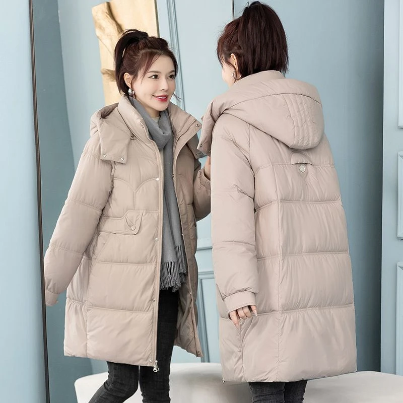 冬季新款可拆帽羽绒服女2023新款中长款大码宽松保暖羽