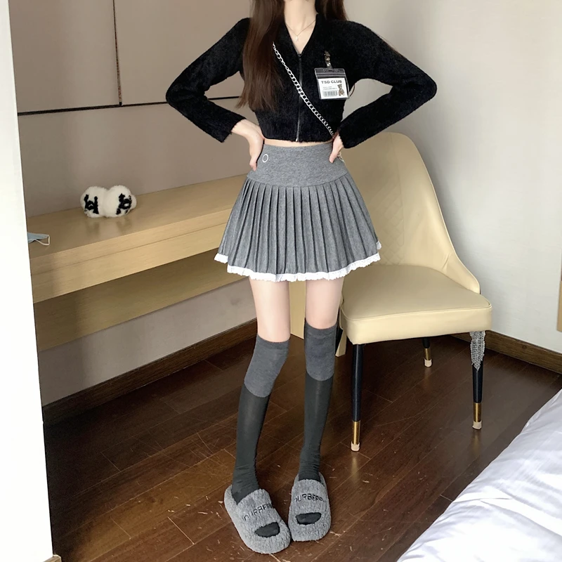 美式辣妹短裙百褶裙秋冬2024新款半身裙高腰甜辣显瘦短裙子短款