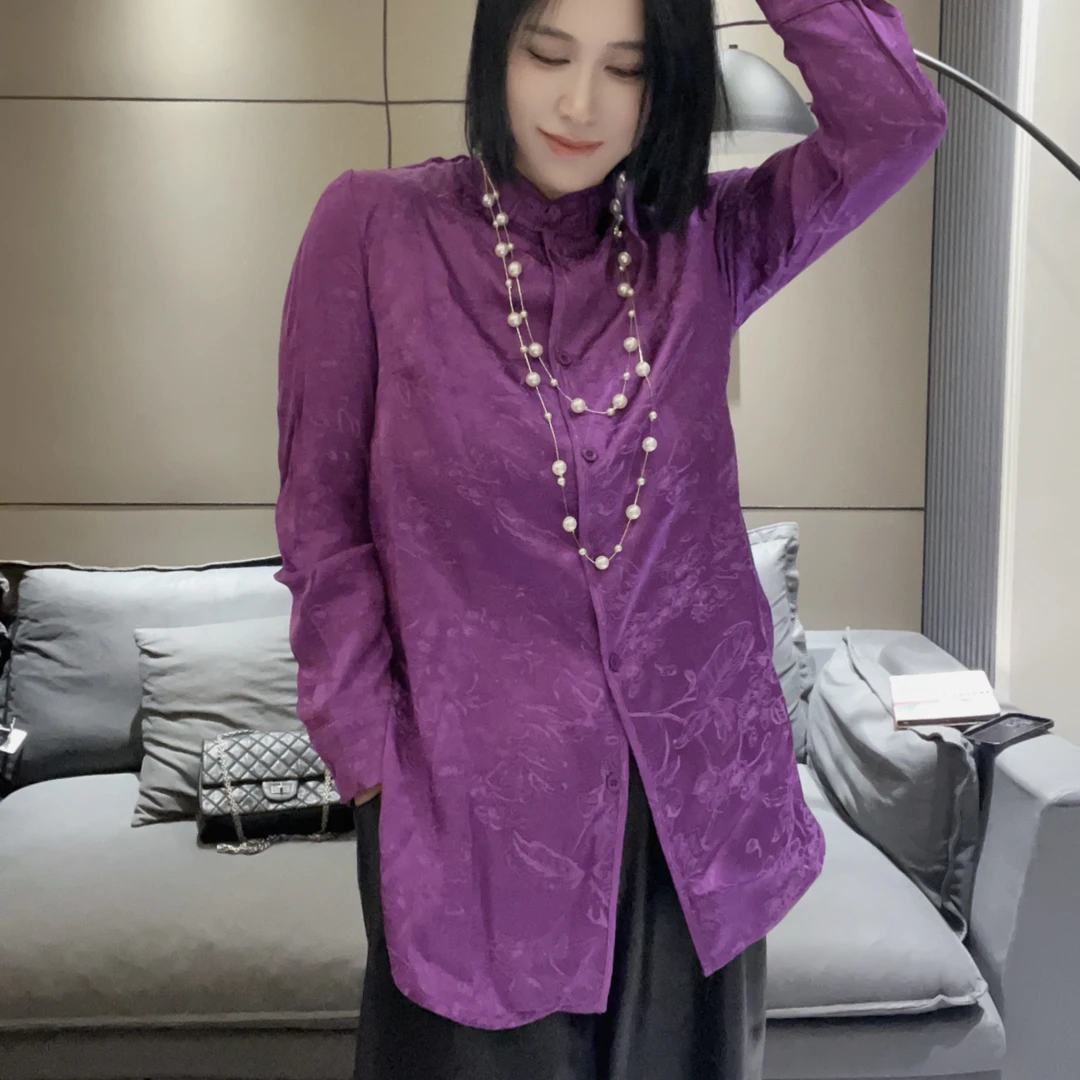 【淇淇➕中式时尚百搭显瘦立领盘扣提花长款衫