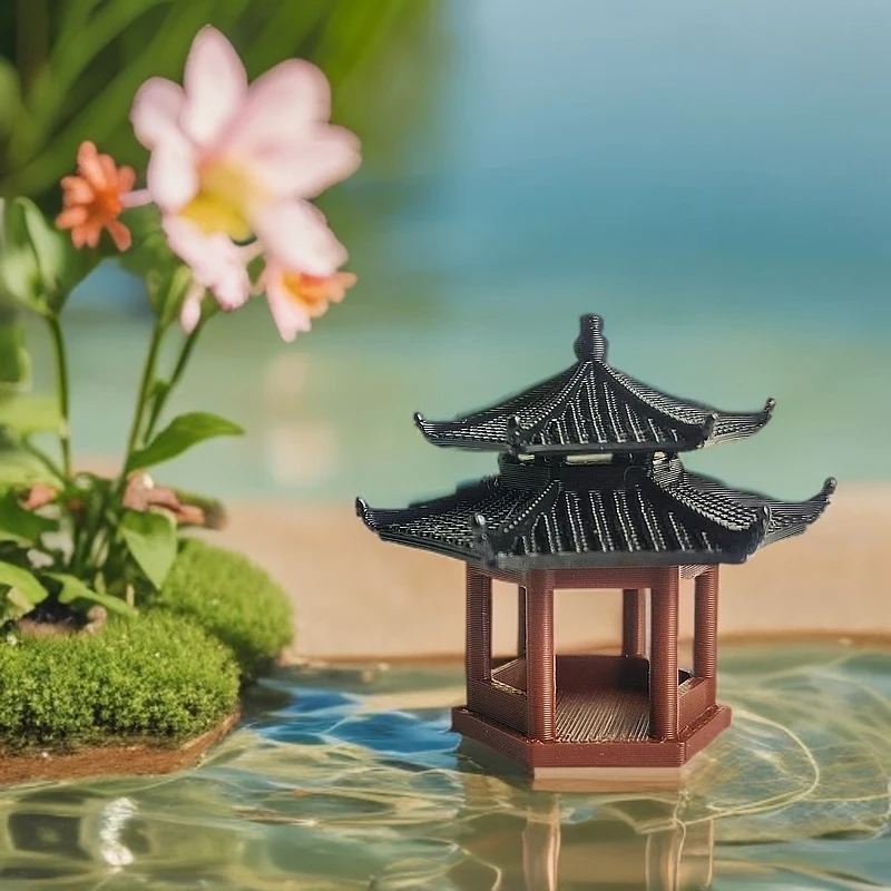 六角亭子微景观造景摆件新中式水陆缸酒柜庭院