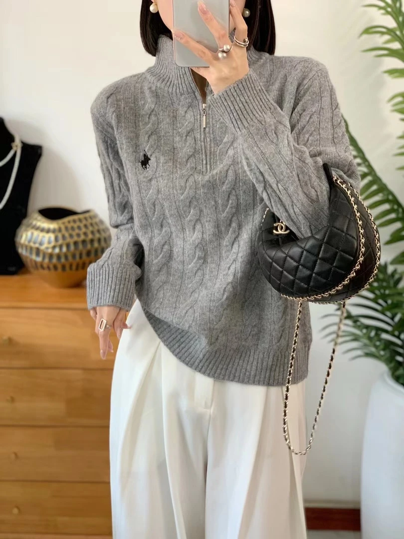 100%绵羊毛高配不扎人网红马标刺绣老钱风POLO针织衫毛衣针织衫