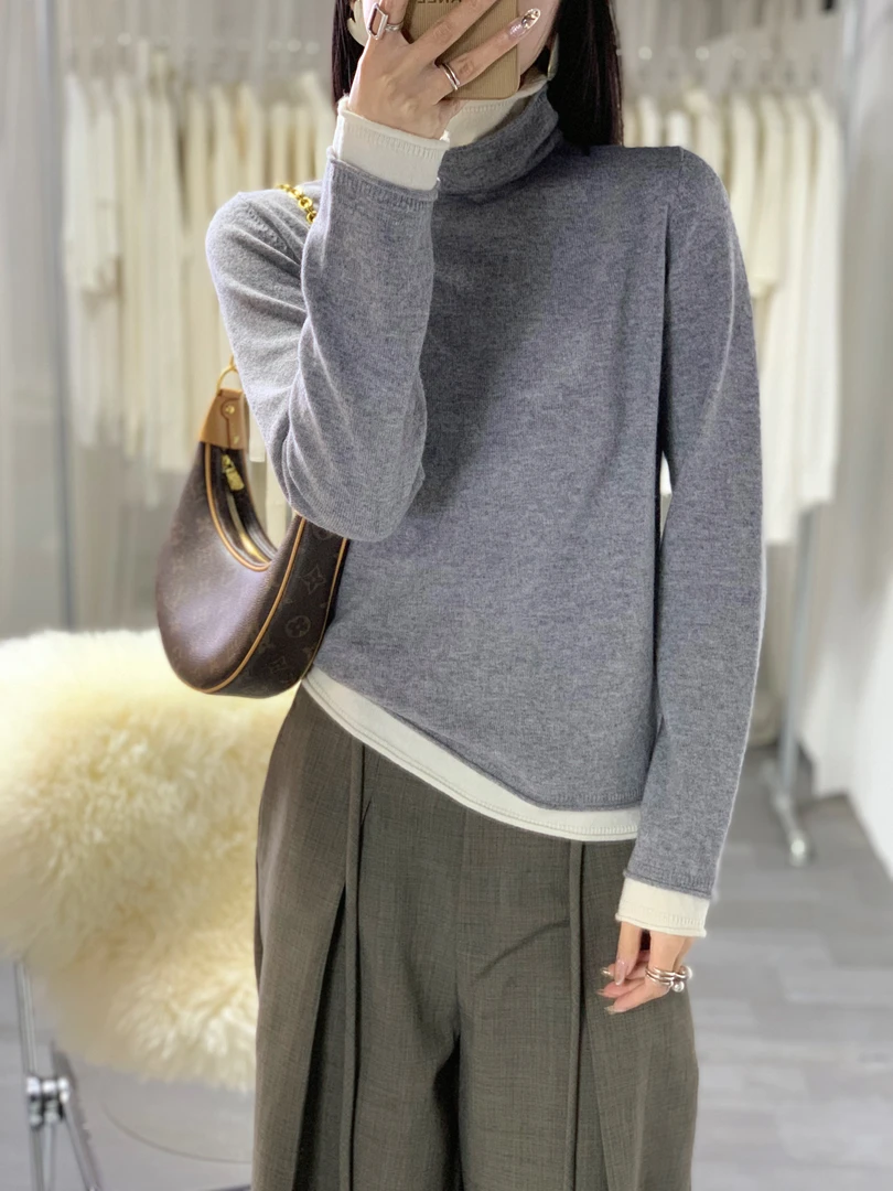 绵羊毛撞色简约气质百搭长袖针织女衫NB-2577