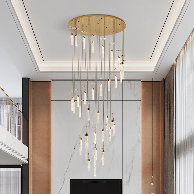 楼梯吊灯长吊灯水晶挑高挑空旋转楼梯间loft公寓别墅复式楼大吊灯