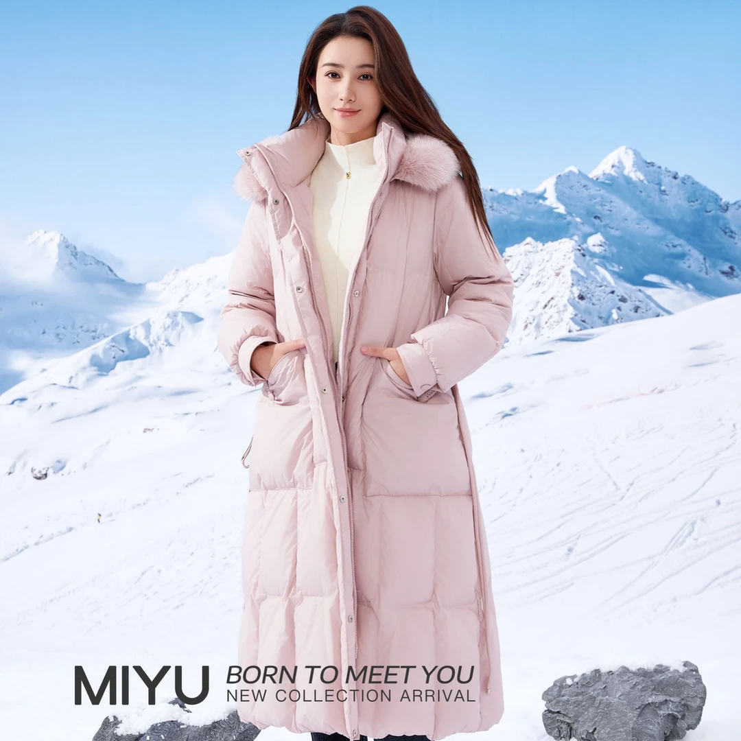 谜遇粉色长款外套保暖中长款保暖冬季144CAO0422