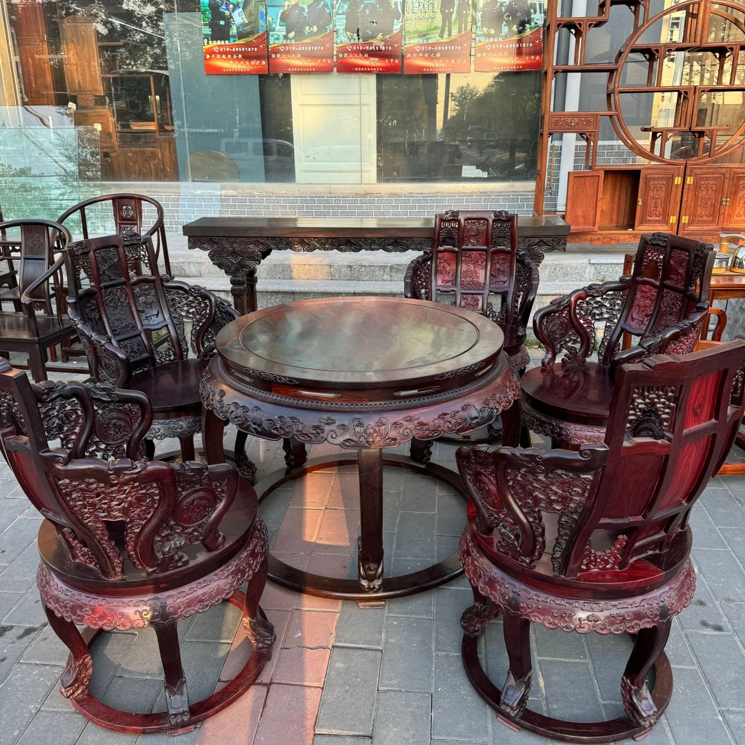 小叶紫檀圆桌一桌5椅