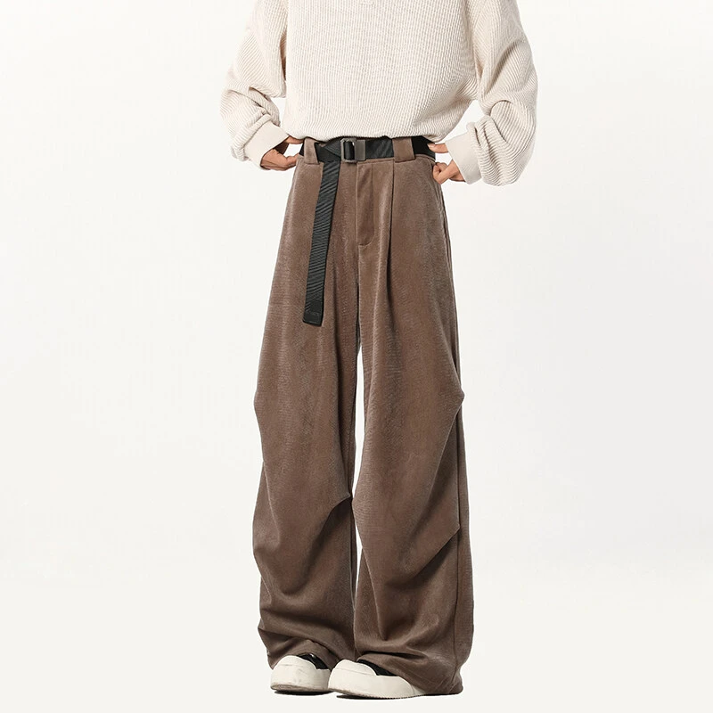 美拉德灯芯绒休闲裤男加厚冬季复古松弛感伞兵裤子小众褶皱阔腿裤