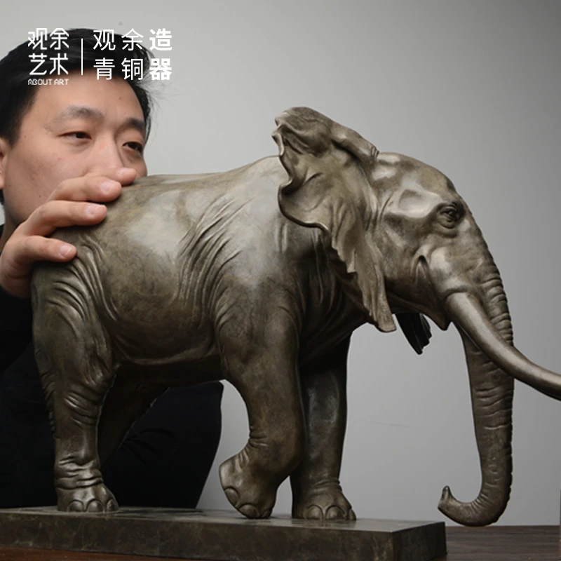 观余艺术纯铜大象雕塑摆件办公室书房客厅艺术品《天象》