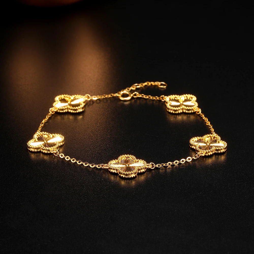 【婷婷专属】18K金镭射闪面四叶手链 520好物时尚轻奢简约气质百