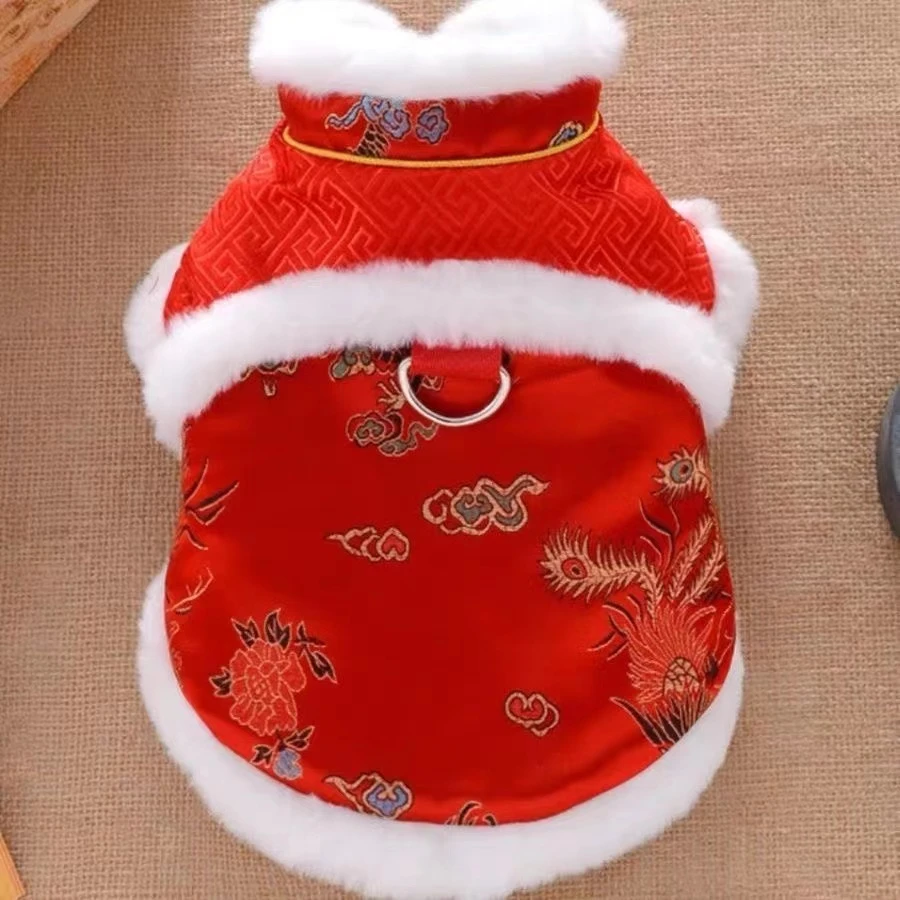 狗狗唐装冬季加厚保暖宠物衣服泰迪比熊过新年结婚礼服中式红汉服