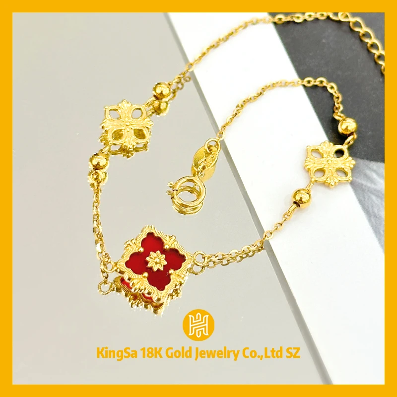 18k金红玛瑙四叶草手链99002时尚气质百搭高级叠戴约3.3克