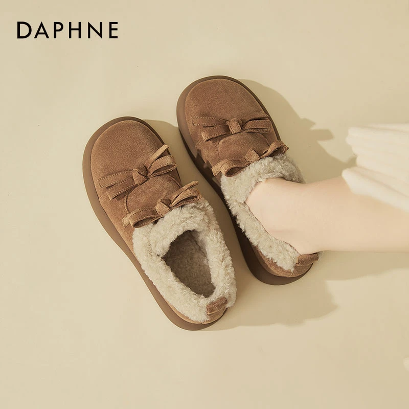 达芙妮加绒勃肯女鞋冬季2024新款一脚蹬毛毛鞋外穿蝴蝶鞋保暖棉鞋