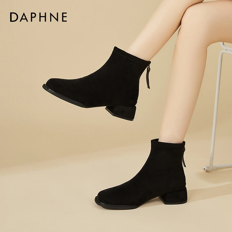 aphne达芙妮 心动邂逅~韩版粗跟小短靴女款秋冬季单靴百搭瘦瘦靴