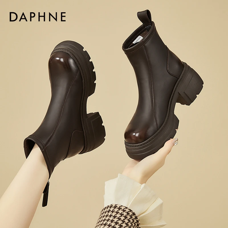 达芙妮厚底马丁靴女靴子加绒短靴女款秋冬季爆款2025时尚高跟皮鞋