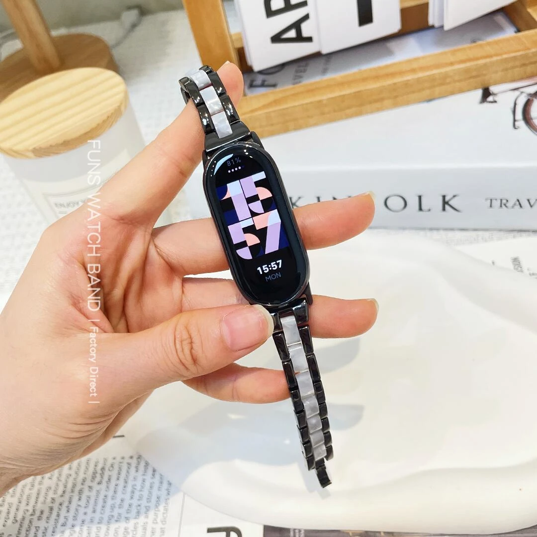 适用于小米手环8/9金属拼树脂细款高级感女表带华为手环89简约FIT